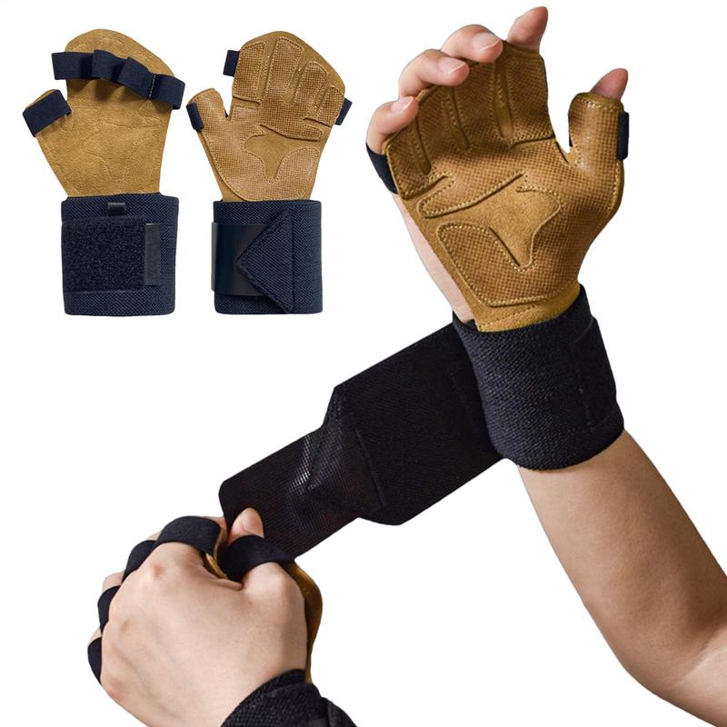 Wrist Wraps Weightlifting Support - ถุงมือยกน้ําหนักสําหรับผู้ชายถุงมือยกหนัง PU พร้อมสายรัดข้อมือ Anti-SLIP Grip ปาล์มป้องกัน