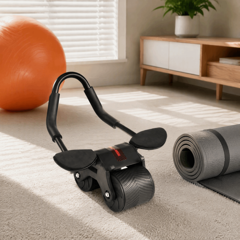 Ab Roller Wheel With Elbow Support - ลูกกลิ้งบริหารหน้าท้องแบบมีระบบเด้งกลับอัตโนมัติ พร้อมที่รองข้อศอก เครื่องบริหารแกนกลางลำตัวแบบเงียบ พกพาสะดวก แผ่นรองเข่า อุปกรณ์ฟิตเนส